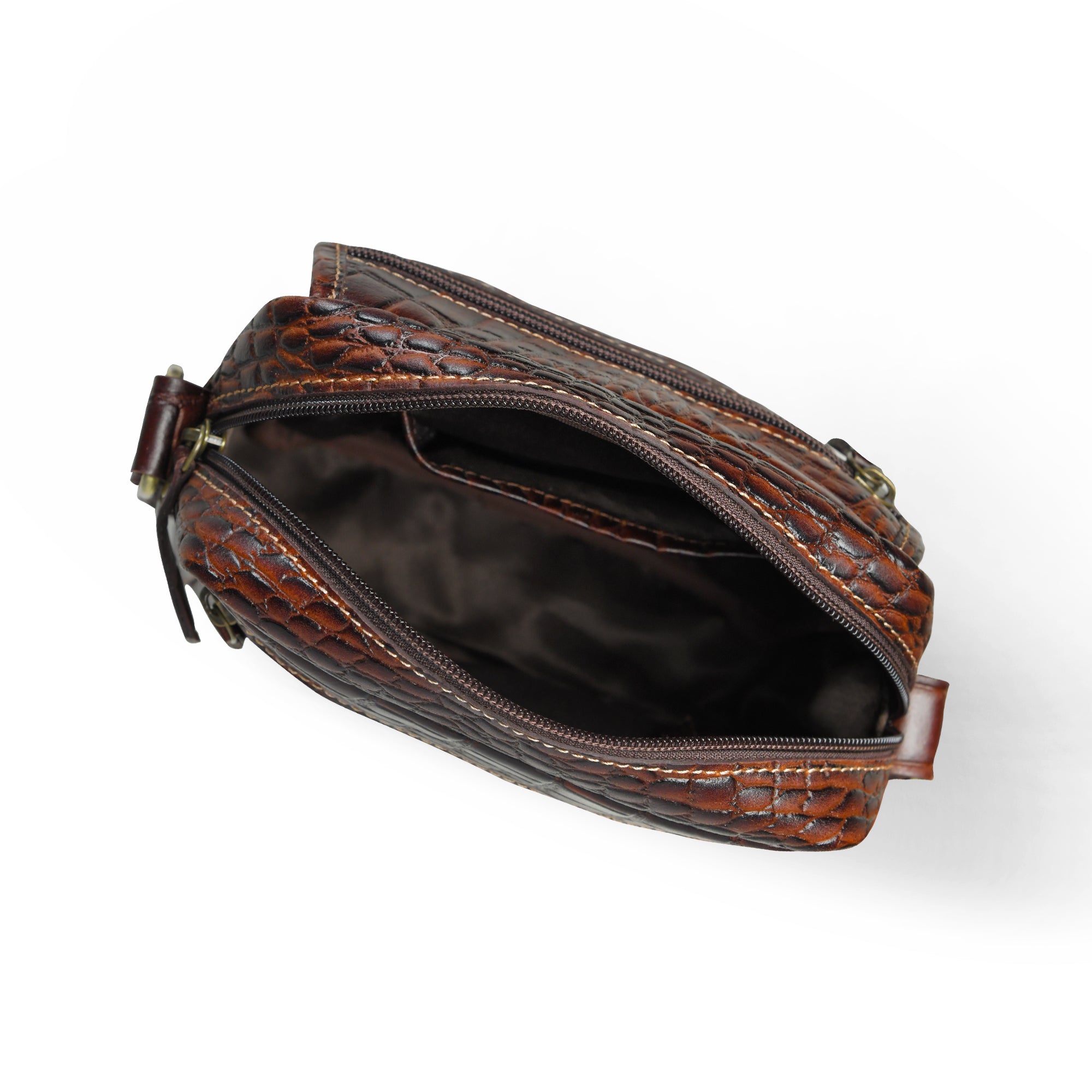 Croc-Embossed Vintage Leather Sling Bag